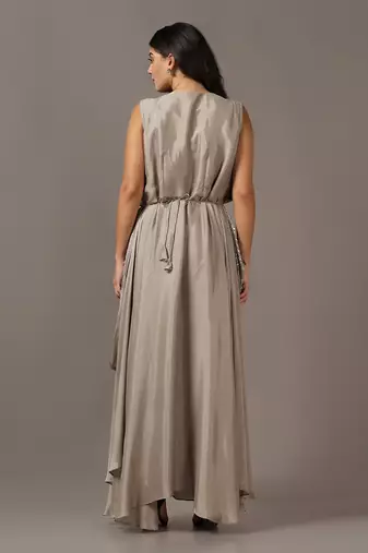 Beige sequins drape gown