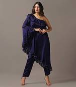 Blue off shoulder frilled top with pants