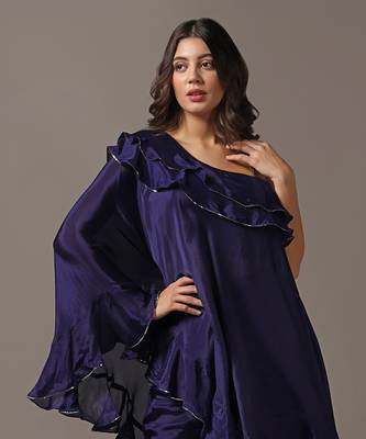 Blue off shoulder frilled top with pants 4
