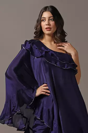Blue off shoulder frilled top with pants