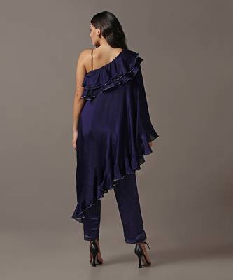Blue off shoulder frilled top with pants 5