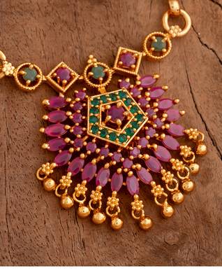 Pearl necklace with ruby pendant Medium one gram gold 4