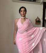 Pink Colour georgette Fabric Ready To Wear Saree WITH UN-STITCHED BLOUSE