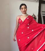 Red Colour georgette Fabric Ready To Wear Saree WITH UN-STITCHED BLOUSE