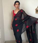Black Colour georgette Fabric Ready To Wear Saree WITH UN-STITCHED BLOUSE