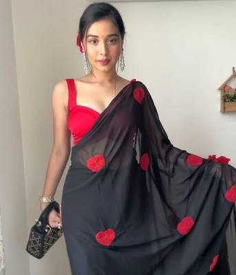 Black Colour georgette Fabric Ready To Wear Saree WITH UN-STITCHED BLOUSE 3