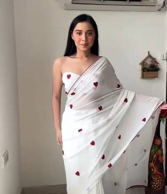 White Colour georgette Fabric Ready To Wear Saree WITH UN-STITCHED BLOUSE 1