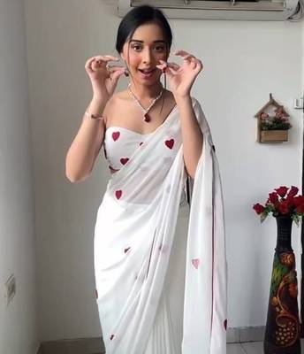 White Colour georgette Fabric Ready To Wear Saree WITH UN-STITCHED BLOUSE 3