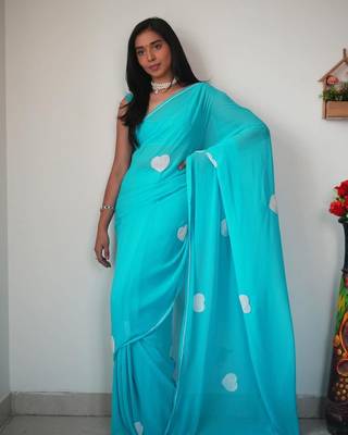 Sky Colour georgette Fabric Ready To Wear Saree WITH UN-STITCHED BLOUSE 1