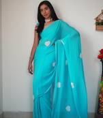 Sky Colour georgette Fabric Ready To Wear Saree WITH UN-STITCHED BLOUSE