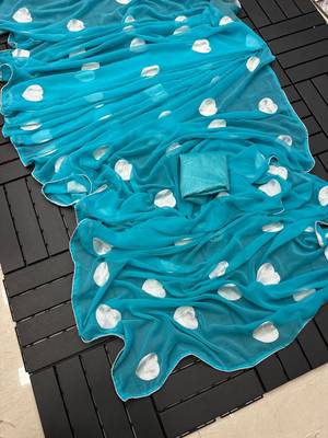 Sky Colour georgette Fabric Ready To Wear Saree WITH UN-STITCHED BLOUSE 3