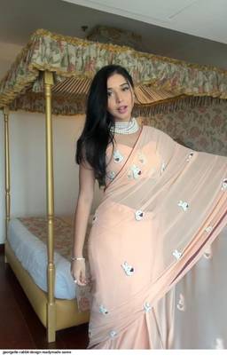 Peach Colour georgette Fabric Ready To Wear Saree WITH UN-STITCHED BLOUSE 2