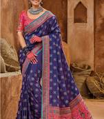 Purple Banarasi silk blendThread Embroidery With Kachhi & Sequince, Mirror Work Saree With Blouse