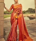 Red Heavy Brocade Faux Banarasi Silk Woven With Jacquard Work Saree With Blouse