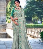 Cement Grey Silk Heavy Thread Embroidred Work Saree With Blouse