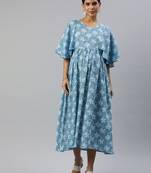 Blue floral print cotton maternity dress