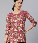 Red floral kantha print cotton tunic