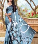 Multicolor Printed Satin Saree With Blouse