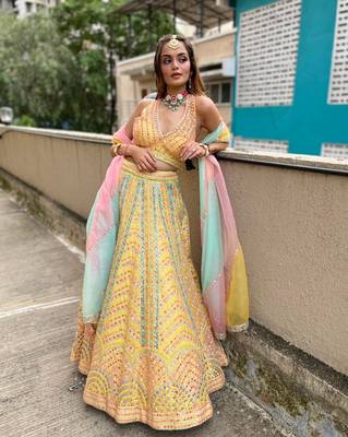 Yellow Silk Lehenga Choli With Multicolor Sequin Embroidery  1