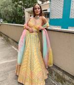 Yellow Silk Lehenga Choli With Multicolor Sequin Embroidery 