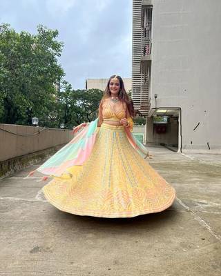 Yellow Silk Lehenga Choli With Multicolor Sequin Embroidery  2