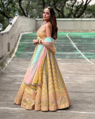 Yellow Silk Lehenga Choli With Multicolor Sequin Embroidery  3