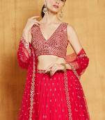 Red Heavy Sequins Work Georgette Semi Stitch Wedding Lehenga