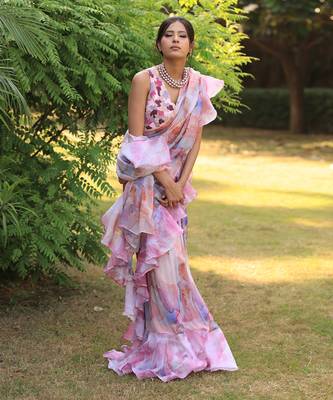 Multi colour drape saree set 1