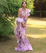 Multi colour drape saree set