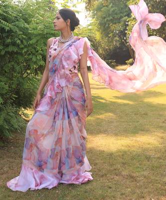 Multi colour drape saree set 2
