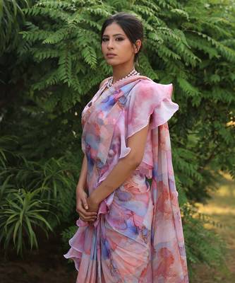 Multi colour drape saree set 4