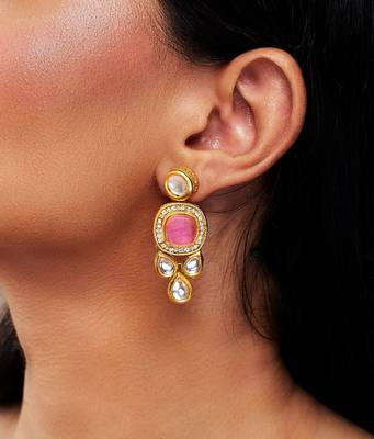 Pink Stone Kundan Drop Earrings 2