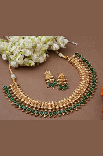 Traditional Gold-Plated Temple Necklace Jewellery Set For Women