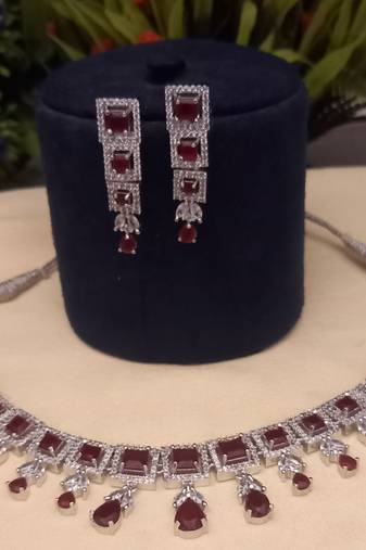 Indian jewellery american diamond white polish necklace set jewellery for women