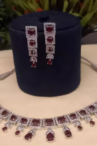 Indian jewellery american diamond white polish necklace set jewellery for women