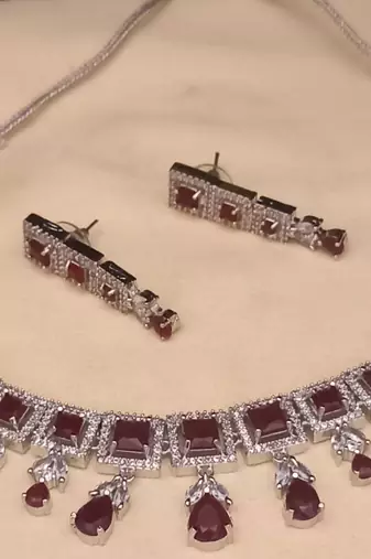 Indian jewellery american diamond white polish necklace set jewellery for women