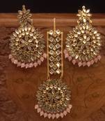 Indian jewellery kundan brass gold plated earrings maangtika jewellery set for women