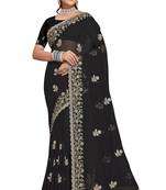 Black glitter embroidery georgette saree with blouse