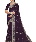 Purple glitter embroidery georgette saree with blouse