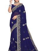 Blue glitter embroidery georgette saree with blouse
