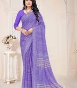 Roop Kashish Blue Color Bandhani Print Chiffon Printed Saree And Printed Blouse Piece