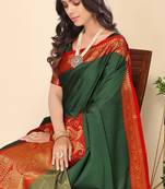 Leeza Banarasi Silk Embroidered Olive Green Saree with Blouse