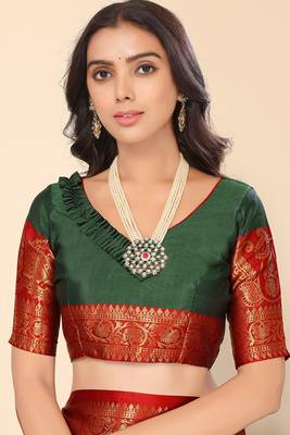 Leeza Banarasi Silk Embroidered Olive Green Saree with Blouse 4