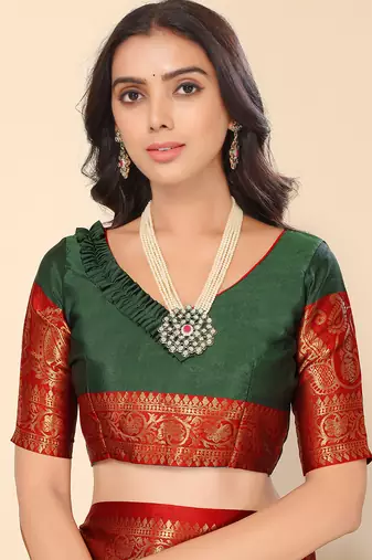 Leeza Banarasi Silk Embroidered Olive Green Saree with Blouse