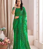 Roop Kashish Green Color Bandhani Print Chiffon Printed Saree And Printed Blouse Piece
