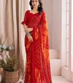 Roop Kashish Red Color Bandhani Print Chiffon Printed Saree And Printed Blouse Piece