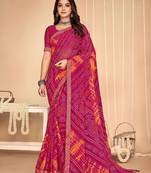 Roop Kashish Pink Color Bandhani Print Chiffon Printed Saree And Blouse Piece