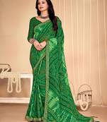Roop Kashish Green Color Bandhani Print Chiffon Printed Saree And Blouse Piece