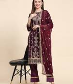 Purple Designer Jari Embroidery Work Faux Georgette Semistiched Long Length Kameez Pant party wear salwarsuit