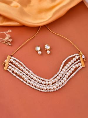 White pearl layered choker jewelery set 1